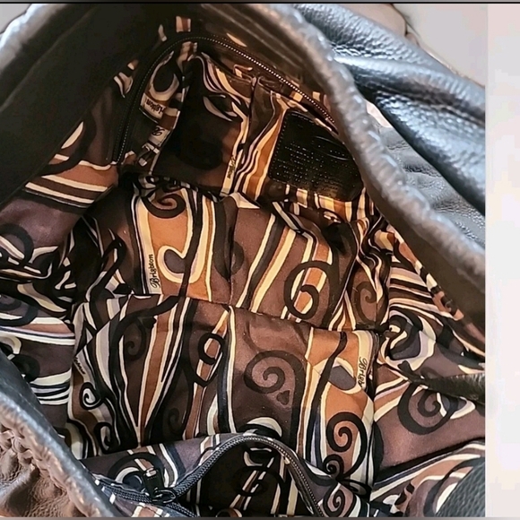 Brighton Large Black Leather Hobo Shoulder Bag Purse 18x12x8" - Picture 4 of 9